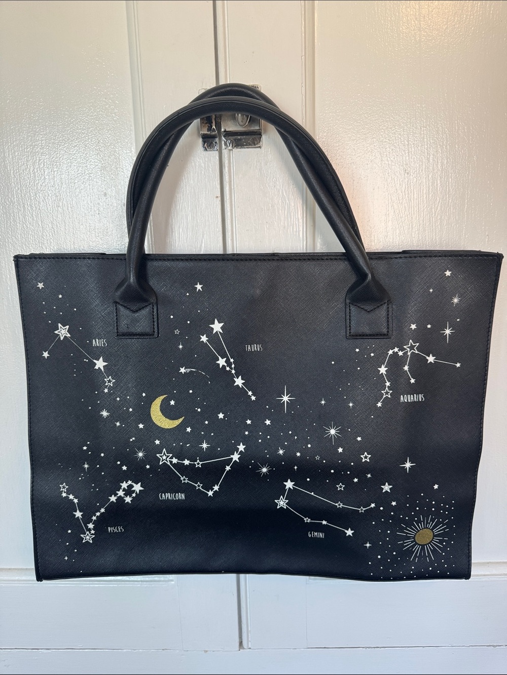 Black Zodiac Constellation Tote with Gold Accents
